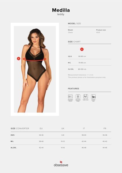 Боді Obsessive Medilla Teddy, XS/S SO9046 фото