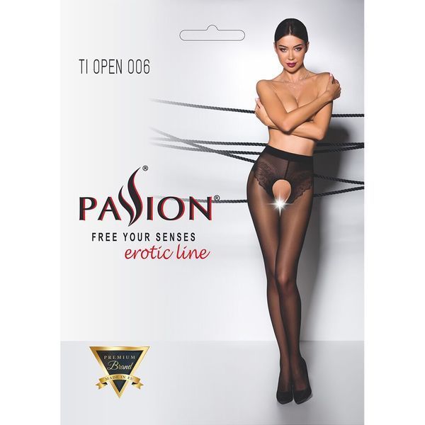 Еротичні колготки Passion TIOPEN 006 (30 den), black, з вирізом, імітація трусиків PS24516 фото