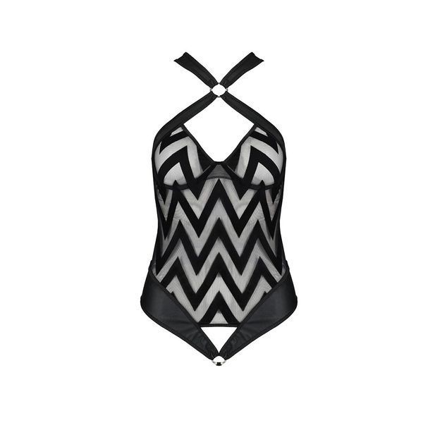 Сітчастий боді з халтером та ритмічним малюнком Passion Hima Body L XL, black SO5347 фото