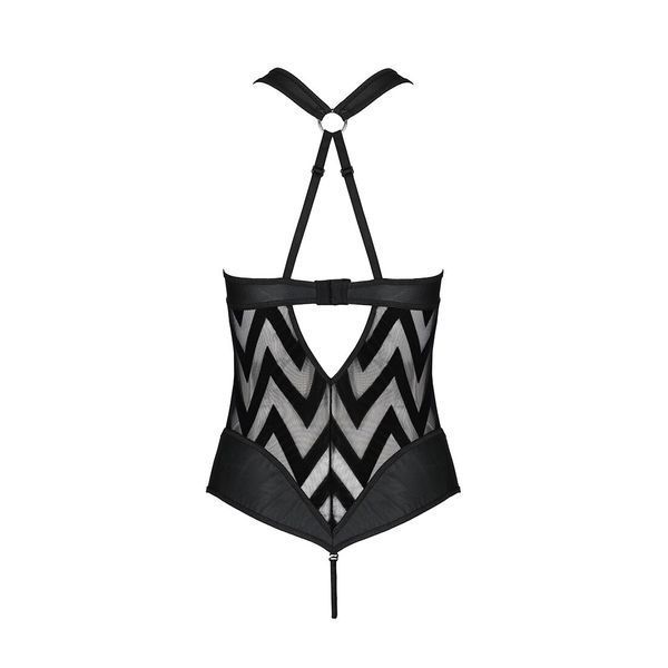 Сітчастий боді з халтером та ритмічним малюнком Passion Hima Body L XL, black SO5347 фото