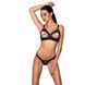 Комплект з екошкіри Passion CELINE BIKINI 6XL 7XL black, відкритий бра, стрінги зі шнурівкою SO6401 фото 1