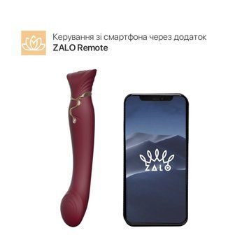 Смартвібратор 3в1 Zalo &mdash; Queen Set Wine Red, пульсівна перлина та вакуум, кристал Swarovski SO6662 фото