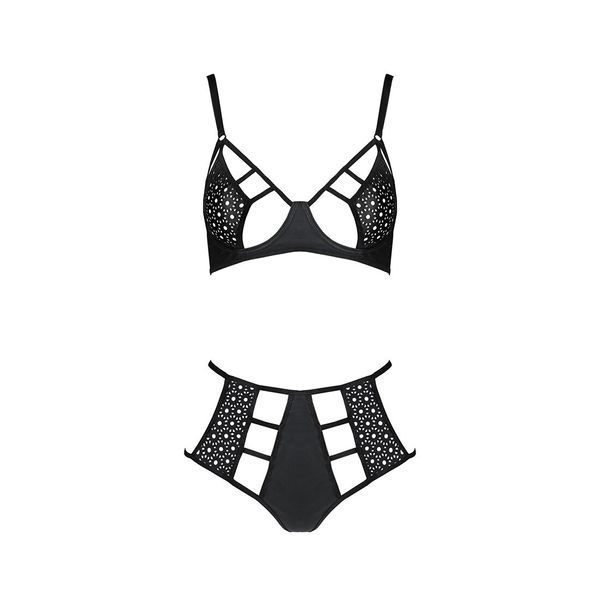 Комплект білизни Passion TASMINA SET XXL XXXL black, ліф, високі трусики з корсетом ззаду SO8491 фото