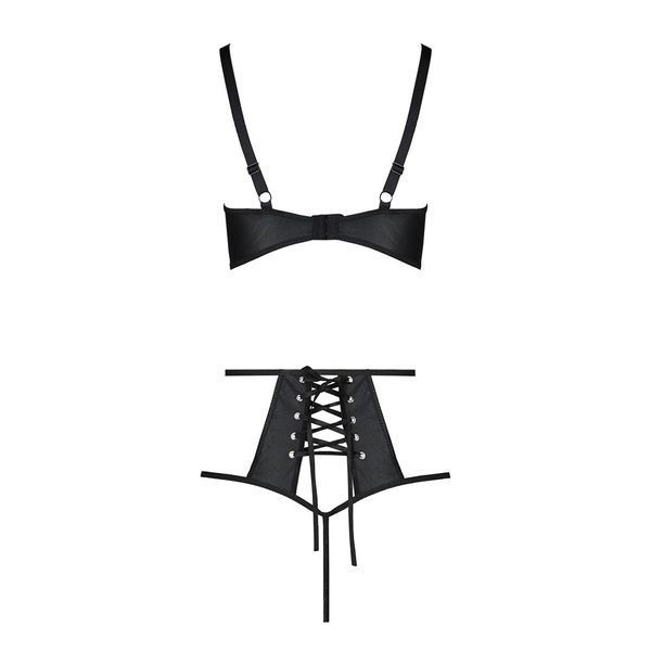 Комплект білизни Passion TASMINA SET XXL XXXL black, ліф, високі трусики з корсетом ззаду SO8491 фото