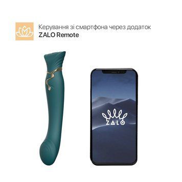 Смартвібратор 3в1 Zalo &mdash; Queen Set Jewel Green, пульсівна перлина та вакуум, кристал Swarovski SO6663 фото