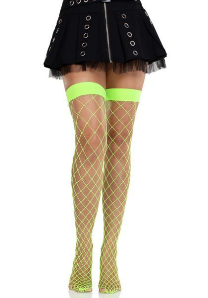 Панчохи у велику сітку Leg Avenue Fence Net Thigh Highs Neon Green, one size SX2795 фото
