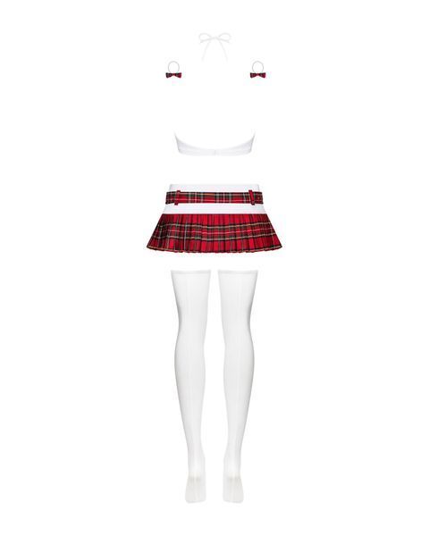Еротичний костюм школярки з мініспідницею Obsessive Schooly 5pcs costume, біло-червоний, топ, сп SO7305 фото