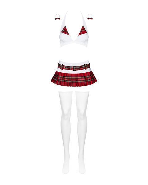 Еротичний костюм школярки з мініспідницею Obsessive Schooly 5pcs costume, біло-червоний, топ, сп SO7305 фото