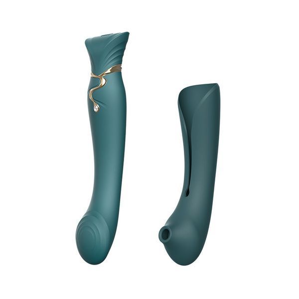 Смартвібратор 3в1 Zalo &mdash; Queen Set Jewel Green, пульсівна перлина та вакуум, кристал Swarovski SO6663 фото